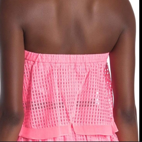 Mesh Bandeau Crop Top Neon Flamingo Pink - Picture 2 of 7